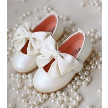 Welissa Sedef Beyaz  Saten Fiyonklu Abiye Kız Çocuk Babet, Özel Günlerde