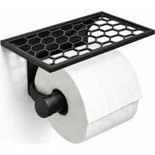 Yapı3D 🖤 Modern Altıgen Raflı Tuvalet Kağıdı Askılığı | Üst Raflı Wc Kağıtlık | Sert Plastik Dayanıklı Banyo Aksesuarı | Duvar Tipi Organizer