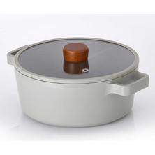 Es Dekor Mutfak Fika Seramik Kaplama Cam Kapaklı Alüminyum Döküm Derin Tencere 26 cm - Gri