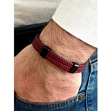 Gns Aksesuar Bordo Renk %100 Deri 2li Kombin Erkek Bileklik 21 cm (Türk El Üretimi)