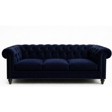 The Ivy Concept Store The Noble Run Lacivert Kadife Chester Üçlü Koltuk