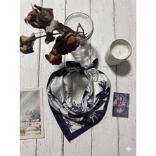 Trend Dokunuş 50-50 Saten Kadın Lacivert Çiçekli Yaprak Motifli Fular Bandana
