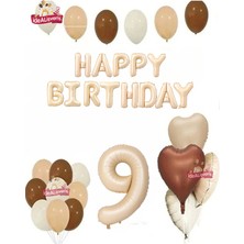 Bkmc Bej Nude Yaş Balonlu Doğum Günü Full Parti Seti Retro Kalp Balonlu Bej Happy Birthday & Balon Parti Seti Süsü