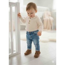Çago Kids Süet Ilkadım Bebek Makosen Cırtlı Açık Taba - Kahve Suni Deri Günlük Kullanım İçin Rahat