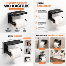 Yapı3D 🖤 Üst Raflı Tuvalet Kağıdı Askılığı | Telefon Koyulabilir Wc Kağıtlık | Sert Plastik Duvar Tipi Banyo Organizer | Modern Minimal Tasarım