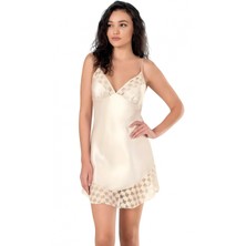 Marsilyan Luna Lora Fildişi Saten Gecelik Zarif Kadın Gece Elbisesi