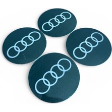 Audi Audı Logo Alüminyum 56 mm 4 Adet Jant Göbek Stıcker Takımı