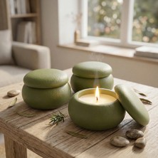 Free And Art Doğal Soya Mum Beton Kapaklı Dekoratif Mum El Yapımı Minimal Tasarım Ev Dekorasyon & Hediye