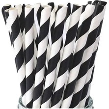 Zorlu Ekolojik Ürünler Siyah Beyaz Çizgili Kağıt Pipet 8X200 mm 50 Adet