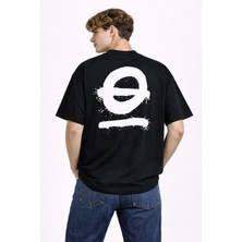 Camblys Unisex Kadın Erkek O Üstü Çizgili Sırt Baskılı Oversize Kalın Kumaş Bol Kesim Pamuklu T-Shirt