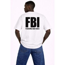 Camblys Unisex Kadın Erkek Fbı Özel Tasarım Sırt Baskılı Oversize Kalın Kumaş Bol Kesim Pamuklu T-Shirt