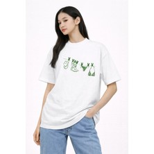 Camblys Kadın Bikini Summer Tasasrım Ön Baskılı Oversize Kalın Kumaş Bol Kesim Pamuklu T-Shirt