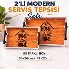 Aşkana 2’li Modern Servis Tepsisi Seti,plastik Dekoratif Sunum TEPSISI,36X26 CM+32X22 Cm,kahve, Çay Tepsisi,home