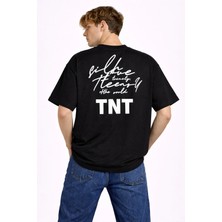 Camblys Unisex Kadın Erkek El Yazı Sırt Baskılı Oversize Kalın Kumaş Bol Kesim Pamuklu T-Shirt