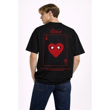 Camblys Unisex Kadın Erkek Comme Mi Amor Sırt Baskılı Oversize Kalın Kumaş Bol Kesim Pamuklu T-Shirt