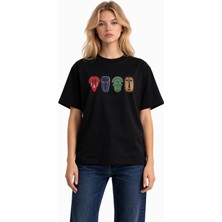 Camblys Unisex Kadın Erkek Etnik Figür Ön Baskılı Oversize Kalın Kumaş Bol Kesim Pamuklu T-Shirt