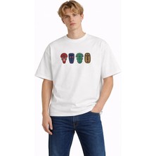 Camblys Unisex Kadın Erkek Etnik Figür Ön Baskılı Oversize Kalın Kumaş Bol Kesim Pamuklu T-Shirt