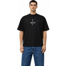 Camblys Kadın Erkek Unisex Relax Ön Yazı Baskılı Oversize Kalın Kumaş Bol Kesim Pamuklu T-Shirt