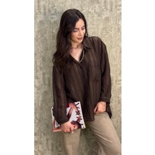 Leilaa Gold Işleme Çizgili Gömlek