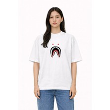 Camblys Kadın Erkek Unisex Sharktee Gözlü Baskılı Oversize Kalın Kumaş Bol Kesim Pamuklu T-Shirt