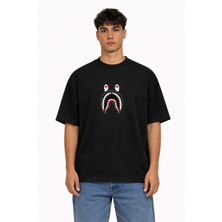Camblys Kadın Erkek Unisex Sharktee Gözlü Baskılı Oversize Kalın Kumaş Bol Kesim Pamuklu T-Shirt