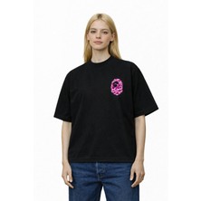 Camblys Kadın Erkek Unisex Bathıng Age Logo Pembe Ön Baskılı Oversize Kalın Kumaş Bol Kesim Pamuklu T-Shirt