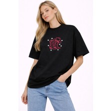 Camblys Kadın Kovboy Çizmesi Digital Ön Baskılı Oversize Kalın Kumaş Bol Kesim Pamuklu T-Shirt