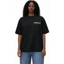 Camblys Kadın Erkek Unisex Essentıals Yazı Ön Logo Baskılı Oversize Kalın Kumaş Bol Kesim Pamuklu T-Shirt