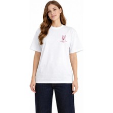 Camblys Kadın Dog ve Sarap Ön Baskılı Oversize Kalın Kumaş Bol Kesim Pamuklu T-Shirt
