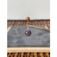 Aida Jewelss %100 Cerrahi Çelik  Doğal Ametis Taşlı Çelik Göbek Piercingi Altın