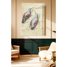 Mushen Studio Pembe Gri Kuşlar Sanat Illüstrasyonu Kanvas Tablo