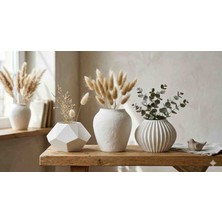 BerMey Doğal Mineral Döküm 3'lü Vazo Seti - Beyaz Dekoratif Vazo Takımı - 10X15 cm