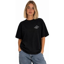 Camblys Kadın Erkek Unisex Surf Penguen Ön Baskılı Oversize Kalın Kumaş Bol Kesim Pamuklu T-Shirt