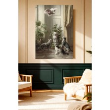 Mushen Studio Yavru Kediler Kakadu Papağanı Vintage Kanvas Tablo Solvent Baskı Hayvan Sanatı Duvar