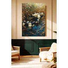 Mushen Studio Ördek Ailesi Sulak Alan Vintage Kanvas Tablo Solvent Baskı Doğa Sanatı Duvar Dekoru