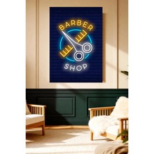 Mushen Studio Neon Barber Shop Makas Tabela Vintage Kanvas Tablo Solvent Baskı Erkek Dekoru Duvar