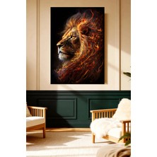 Mushen Studio Alev Yeleli Aslan Portresi Ateş Efektli Kanvas Tablo Güçlü Ofis Dekoru