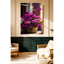 Mushen Studio Pembe Petunya Çiçek Sepeti Pencere Kanvas Tablo Büyük Boy Yağlıboya Tarzı Çiçek Resmi