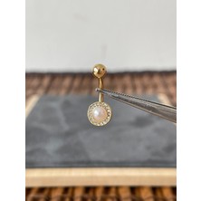 Aida Jewelss %100 Cerrahi Çelik   Pırlanta Modeli Incili Göbek Piercingi