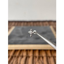 Aida Jewelss %100 Cerrahi Çelik Haç Zirkon 6x1.2mm Çelik Labret Piercing