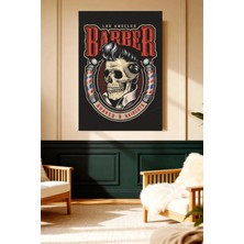Mushen Studio Los Angeles Barber Skull Pompadour Vintage Kanvas Tablo Solvent Baskı Erkek Dekoru