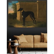 Mushen Studio Siyah Tazı Köpek Portresi Vintage Kanvas Tablo Büyük Boy Yağlıboya Tarzı Köpek Resmi