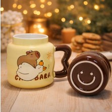 Kapibara Capybara Tasarımlı Isı Muhafazalı Kapaklı Porselen Bardak Bardak