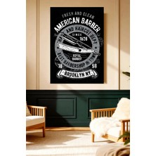 Mushen Studio American Barber Brooklyn Ny Vintage Kanvas Tablo Solvent Baskı Erkek Dekoru Duvar