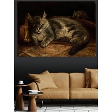 Mushen Studio Uyuyan Kedi ve Fare Kanvas Tablo Klasik Duvar Dekoru Sanat Eseri Çerçevesiz Ev Ofis