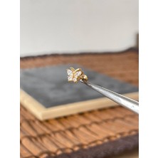 Aida Jewelss %100 Cerrahi Çelik Kelebek 8i8 Zirkon Altın 7x1.2mm Labret Piercing
