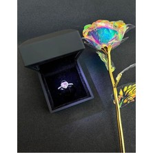 C&On Design Işıklı Kutuda Çelik Kalp Yüzük ve Sonsuzluk Gülü Sevgililer Günü Doğum Günü Hediyesi