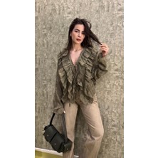 Leilaa Önden Bağlamalı Fırfırlı Gömlek