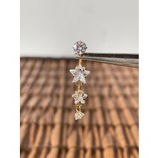 Aida Jewelss Yüksek Kalite G23 Titanium  3 Yıldız Sallantı Zirkon Altın Titanyum Göbek Piercing