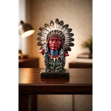 Kızılderili Asker Büstü Biblo Büyük Boy Dekoratif Kızılderili Büst Biblo